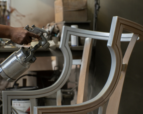 NC Furniture Manufacturer Taylor King Factory Spray Painting Frames Process Up Close